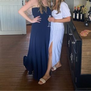 Fabrik, strapless maxi dress with front slit, lightweight, blue size medium